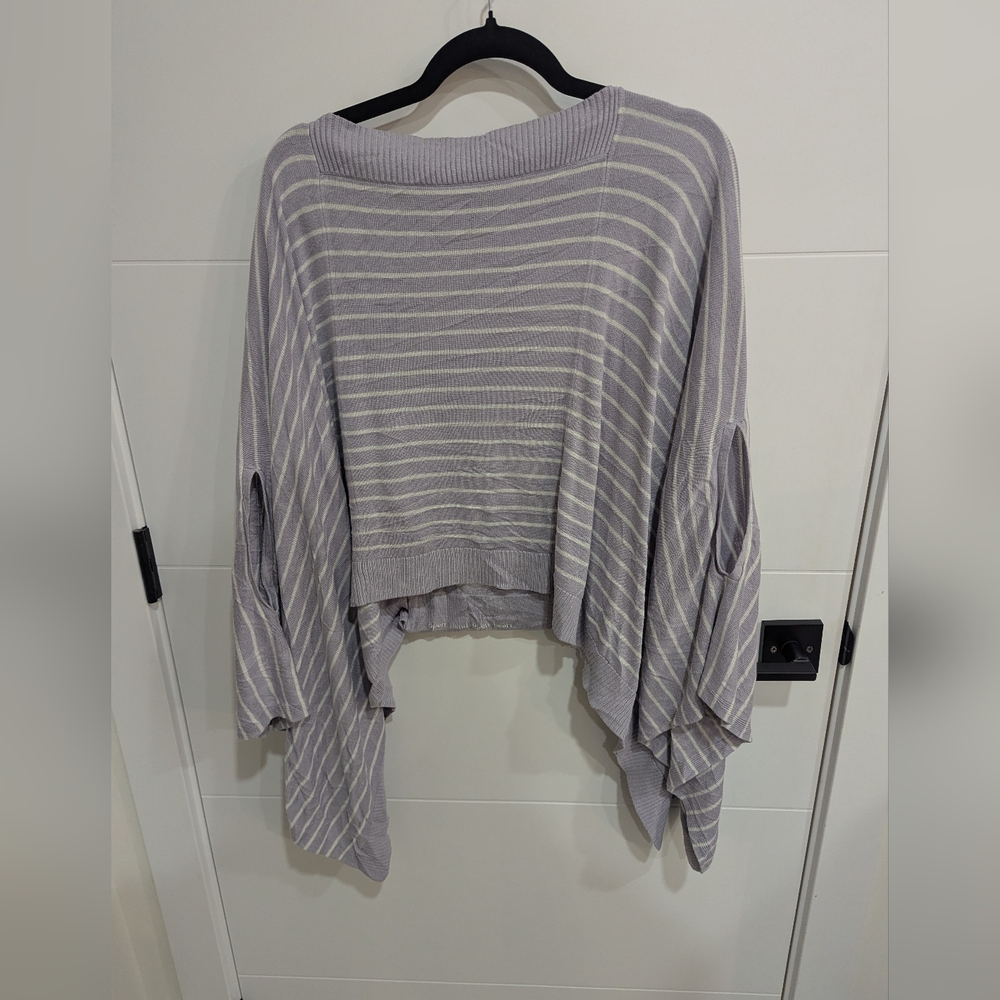 Lululemon Grey & Cream Striped Batwing Sweater | Silk Blend | OS